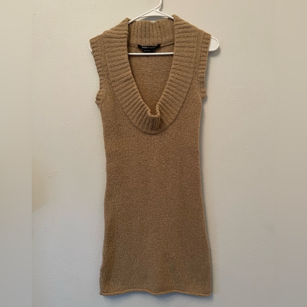 BCBGMaxAzria plunge neck wool blend thick knit sweater dress